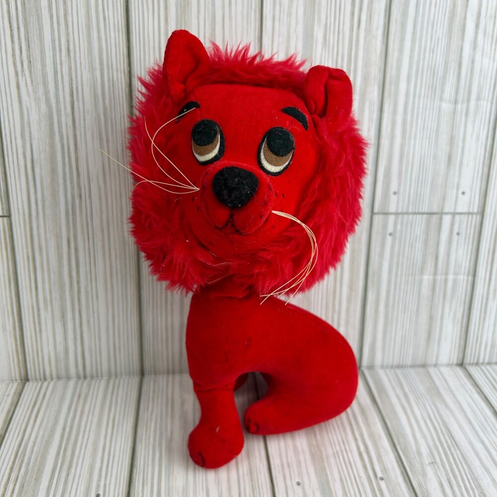 Vintage 1968 KAMAR Lion Dream Pet Red Velvet Plush Stuffed Animal Japan MCM